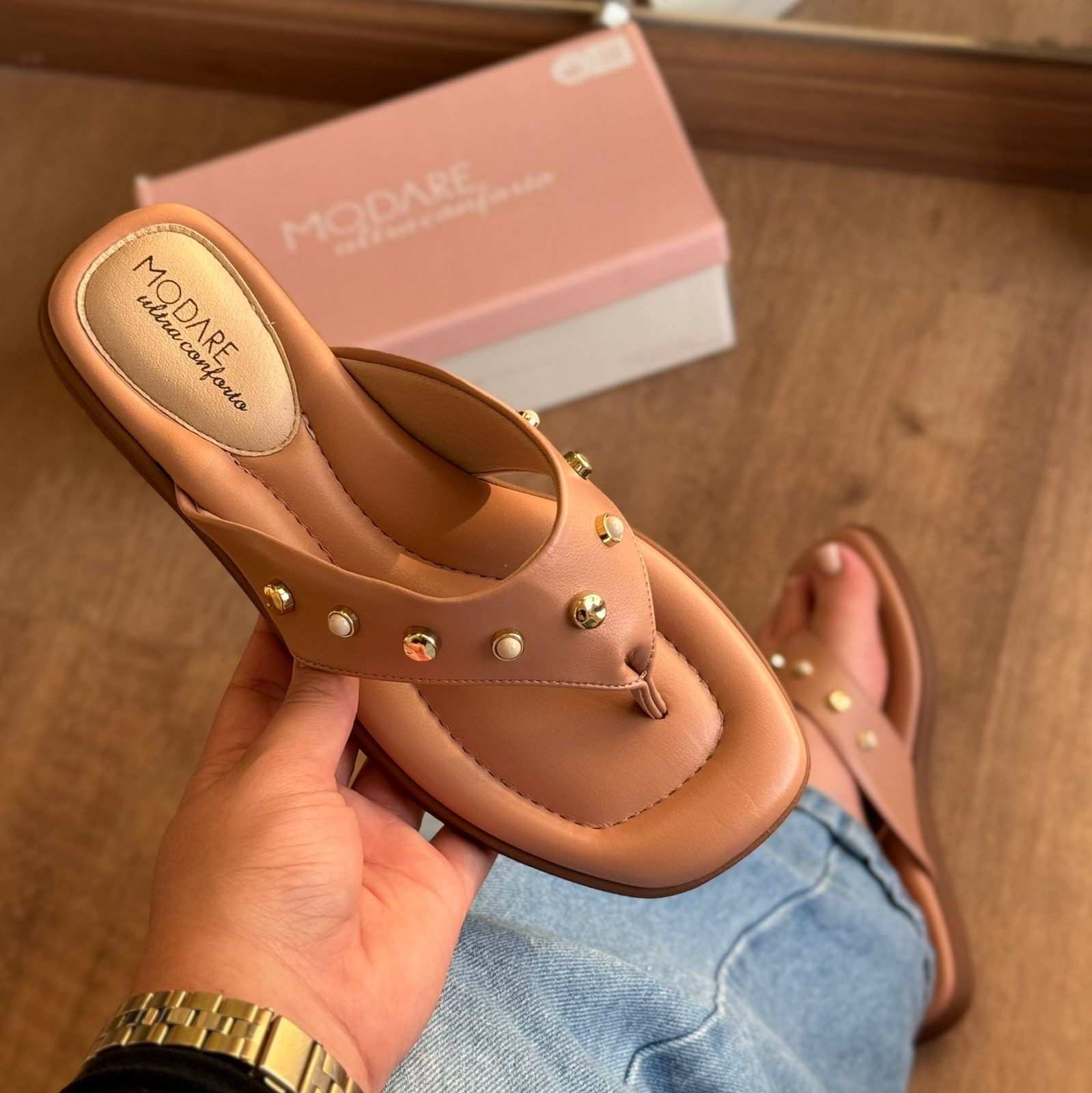 Sandália Modare Rasteirinha Detalhes Dourado 7212.104